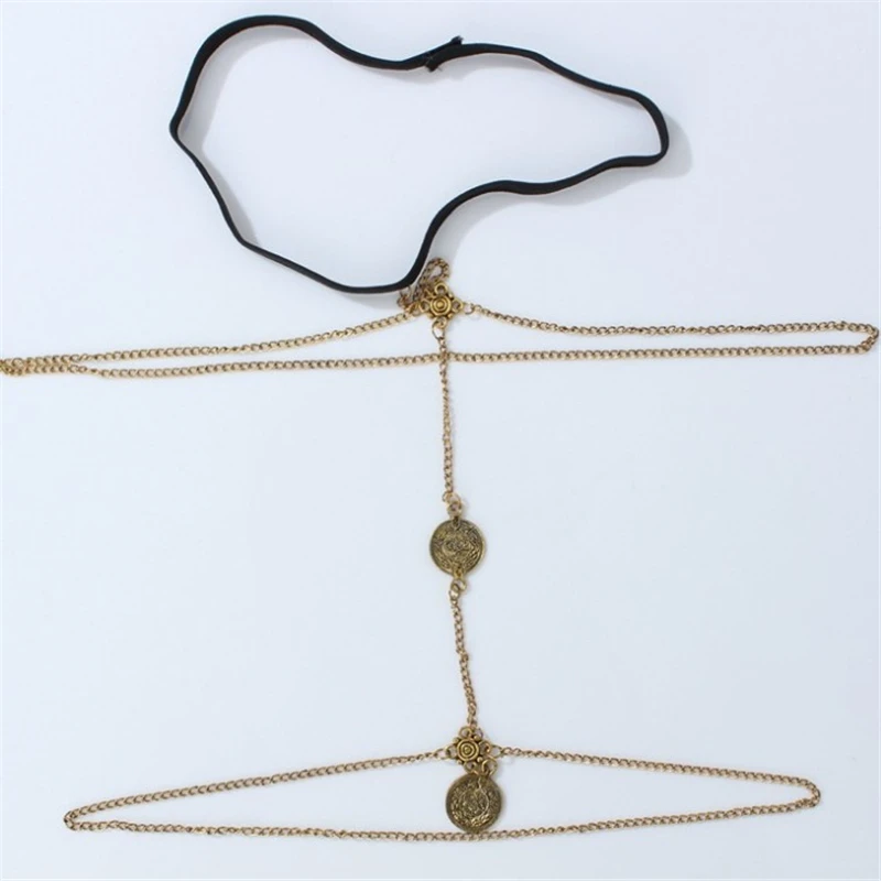 Многослойная цепочка на бедрах золотистого цвета Женская ногу летняя пляжная