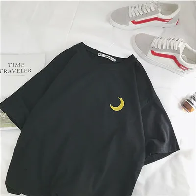 Black GCAROL летний Harajuku Конфеты Футболка Drop Shoulder Appliques над размеры Kawaii футболки для девочек конфеты плюс M-2XL Топы корректирующие - Цвет: Black