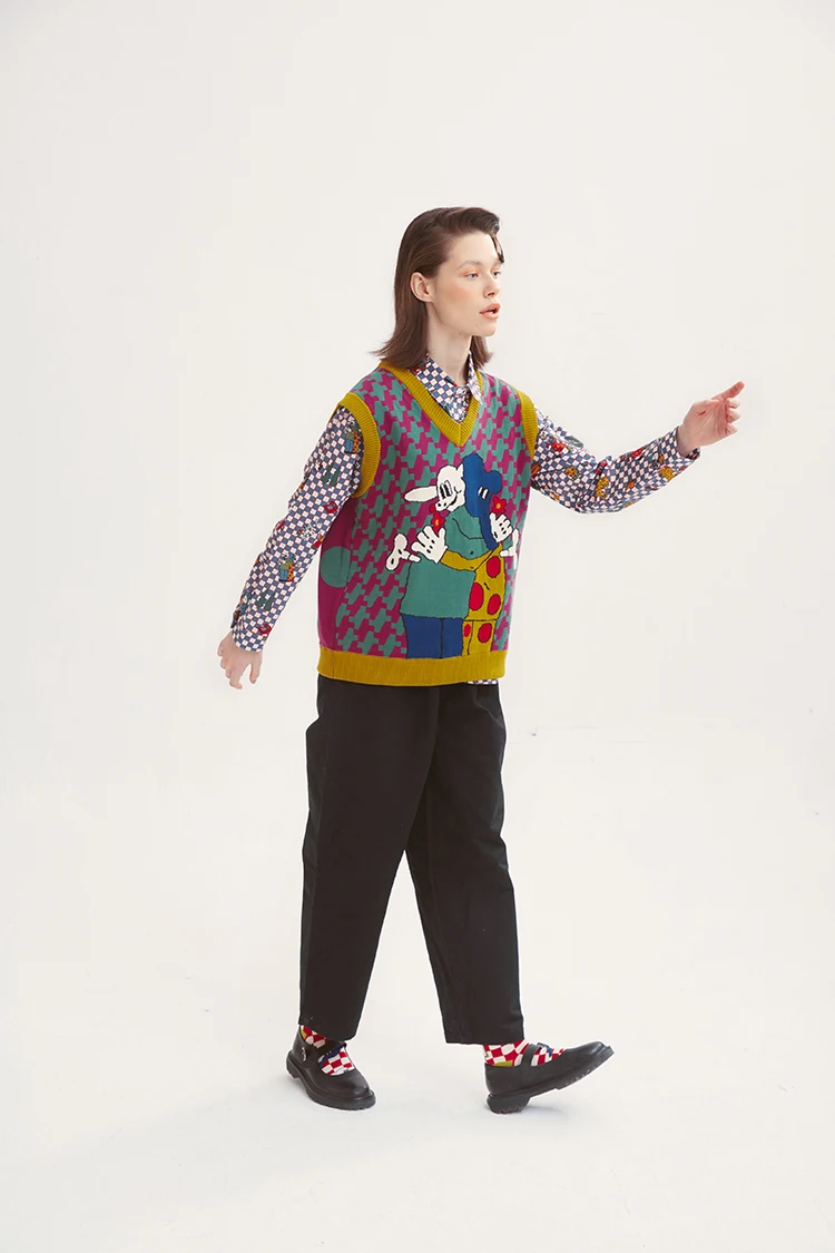 Осень и зима дизайн Harajuku игривый женский свободный свитер Vneck без рукавов Вязанный жилет пуловер Свитера хлопок