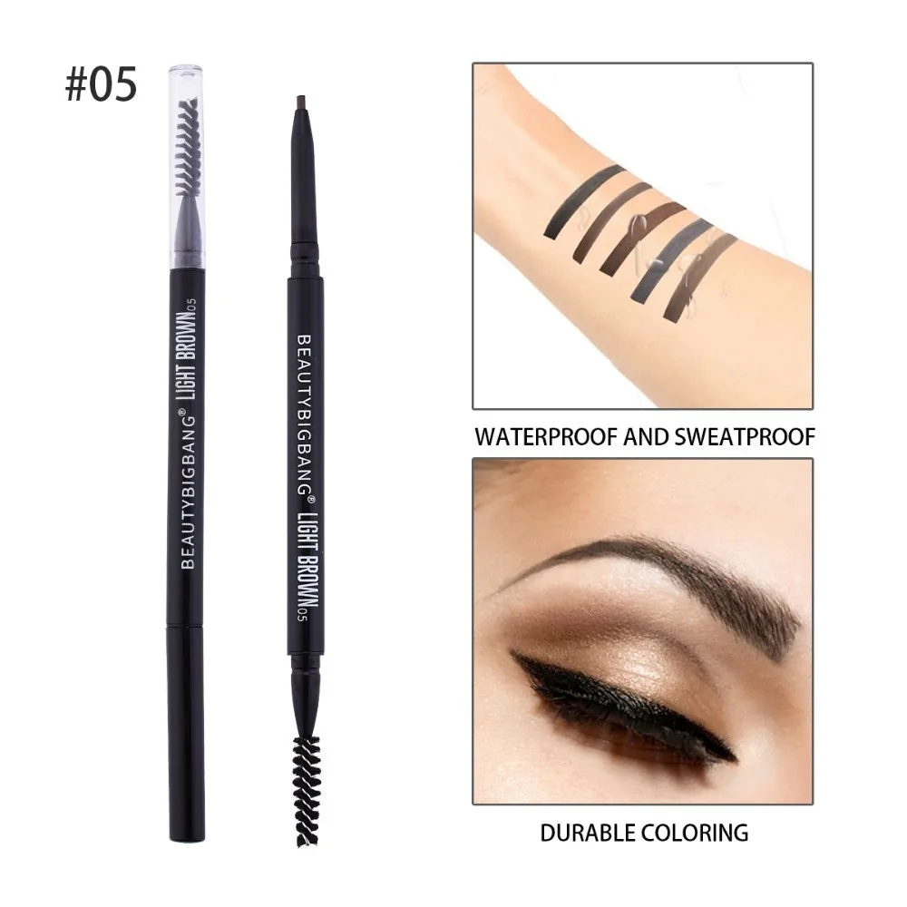 Light Brown BEAUTYBIGBANG, тинт для бровей, макияж, натуральная, стойкая краска, тату, супер тонкий, для бровей, двойной конец, Водостойкий карандаш для бровей - Цвет: Light Brown