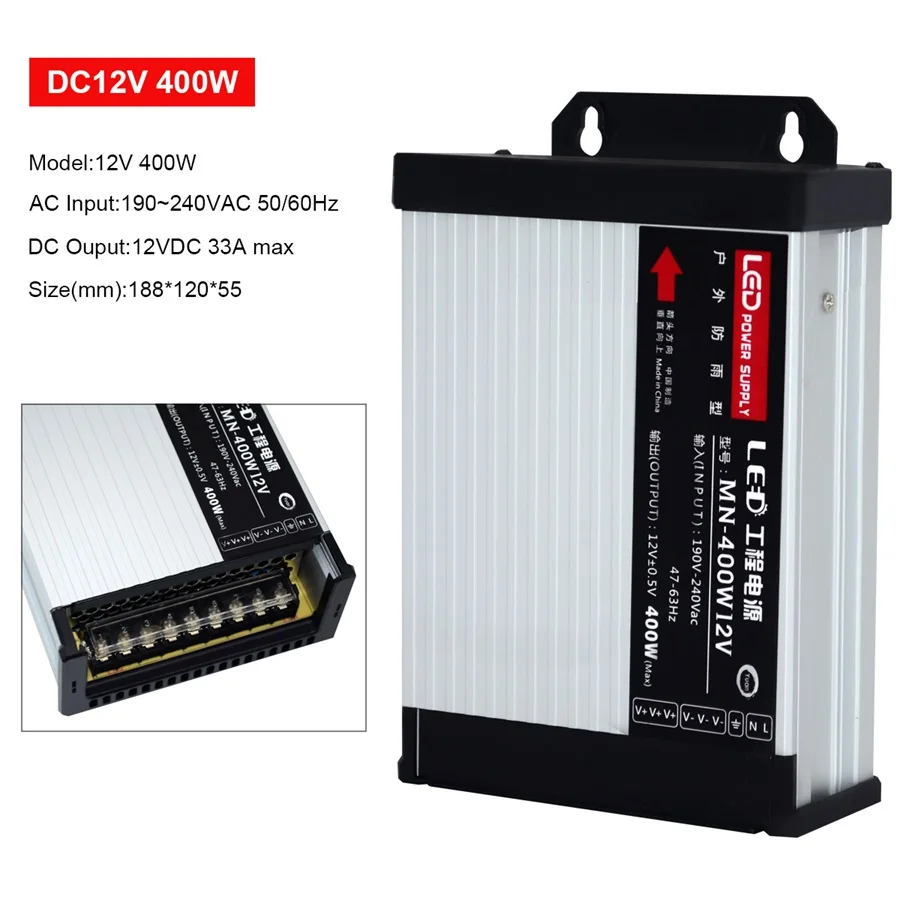 Светодиодный AC190-240V водонепроницаемый источник питания DC12V / DC24V 60 Вт 100 200 250 400