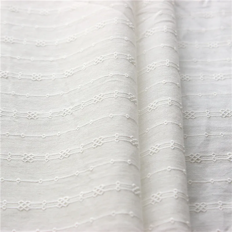 

100% cotton lace white cotton fabric Popular geometric wave design hollow out embroidery design lace fabric pure white