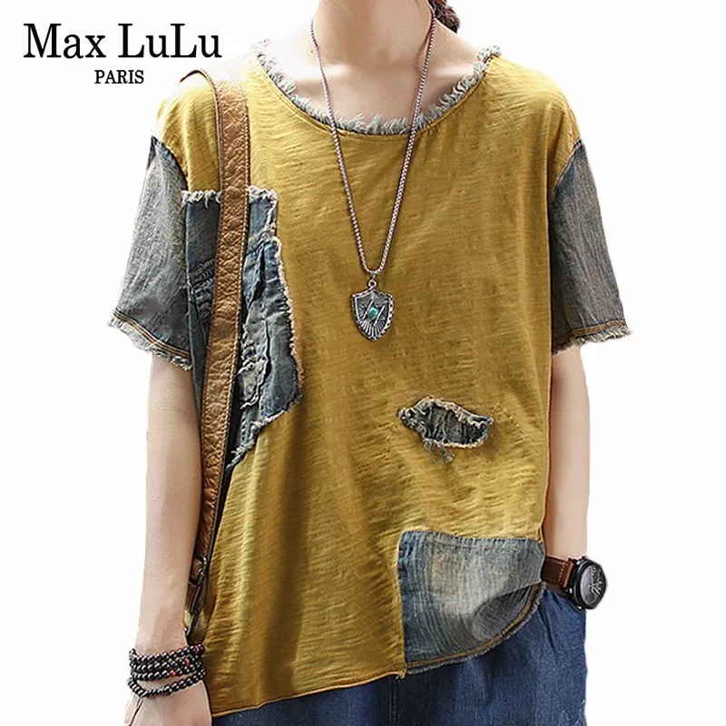 Max LuLu летняя модная Корейская одежда женские топы в стиле панк джинсовые
