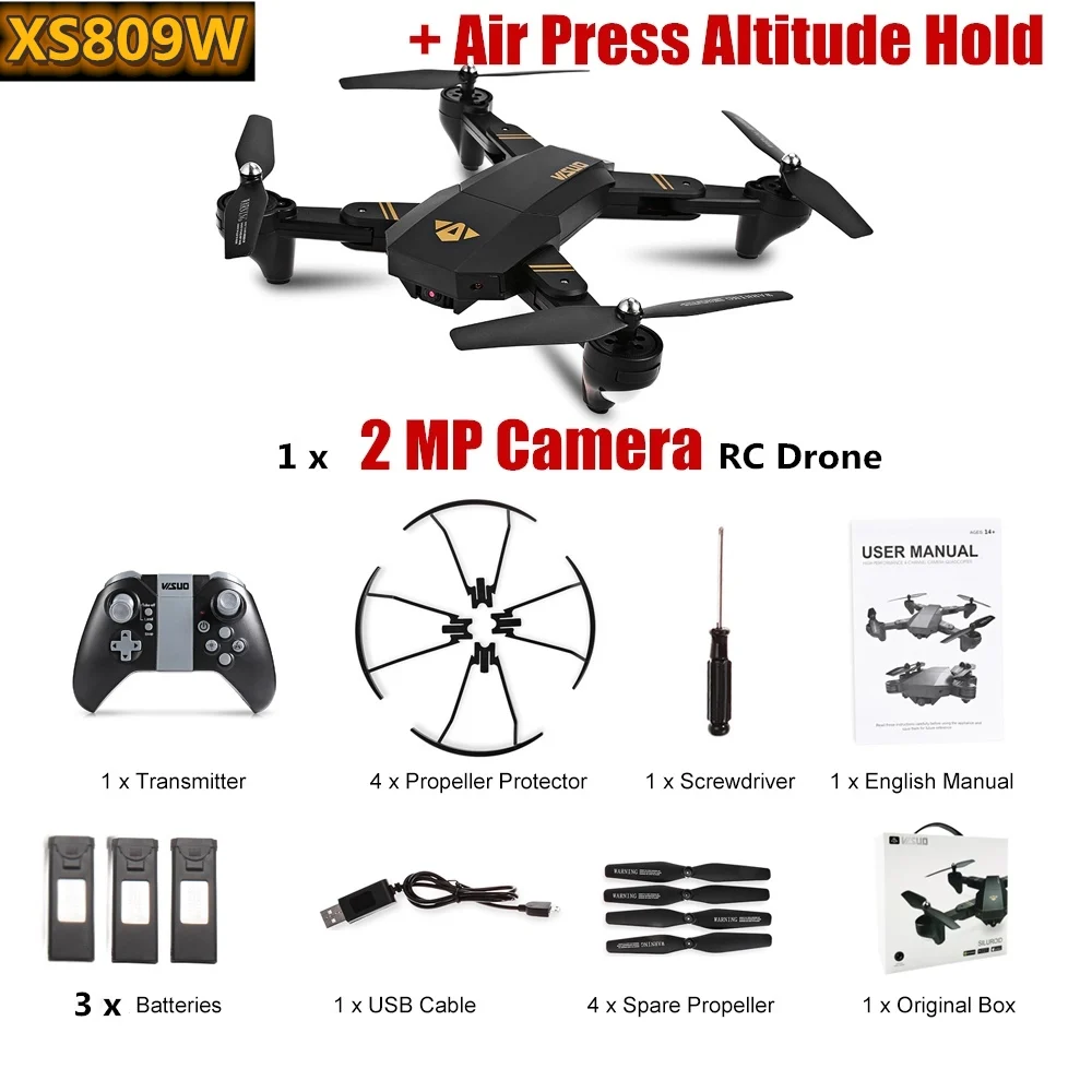VISUO XS809HW XS809W Wifi FPV Дрон складной селфи с 0.3MP 2MP HD камерой высота удержания