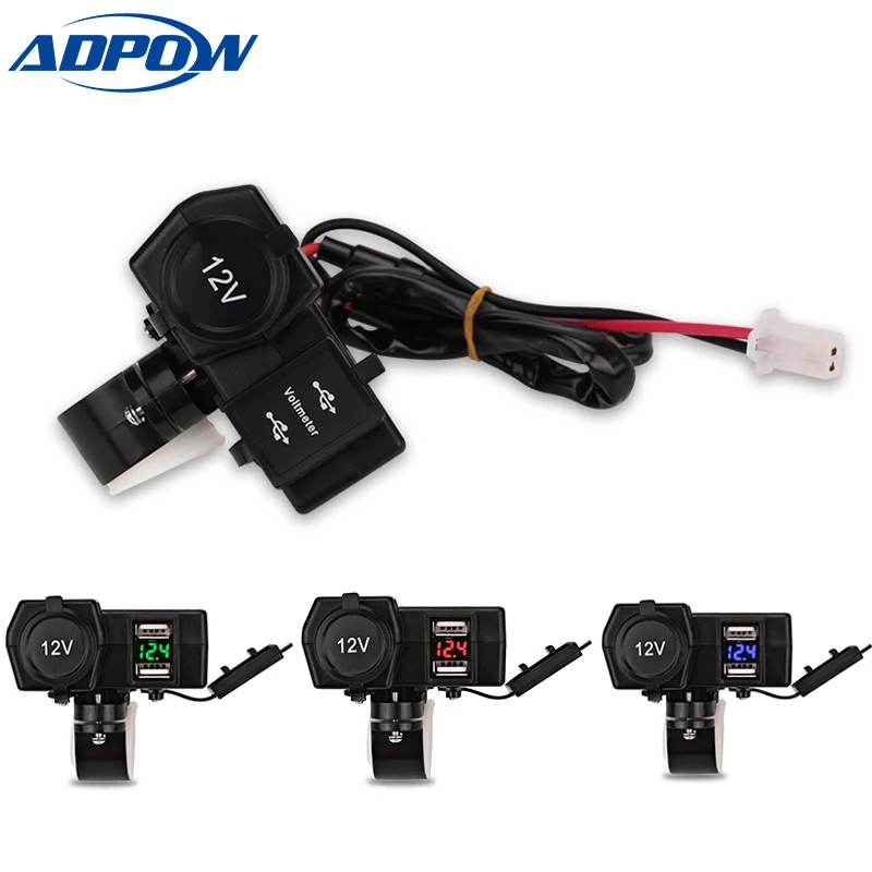 

12V/24V Waterproof Car Boat Motorcycle Dual USB Charger LED Voltmeter Motorbike Cigarette Lighter 5V USB Socket