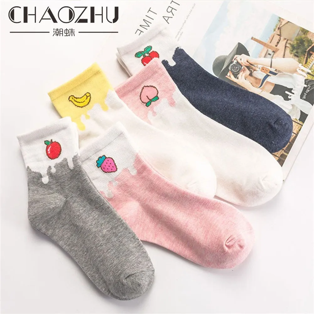 Носки CHAOZHU 2019 весенние с милыми мультяшными фруктами для студентов хлопковые