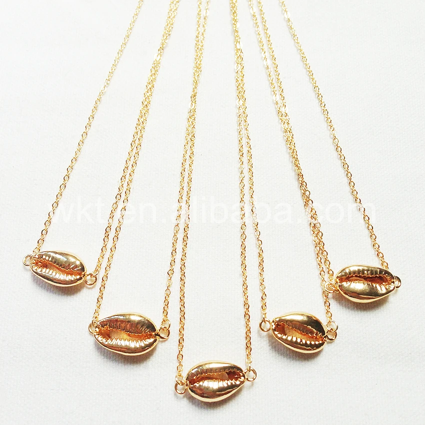 

WT-JN016 Double bails sliver charm cowrie shell pendant necklace ,sliver plated shell pendant necklace