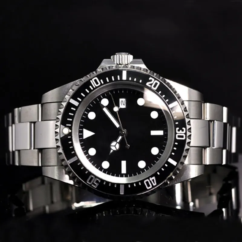Без логотипа 42 мм Parnis черный стерильный циферблат светящиеся отметки SEA Homage