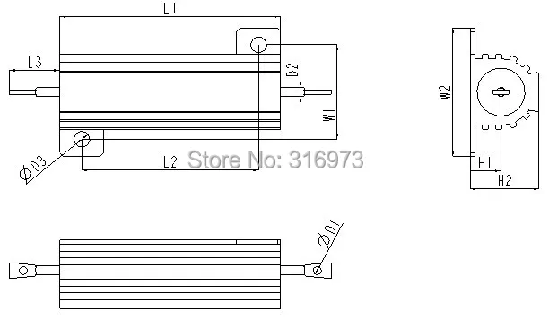 

(2 pcs/lot) 0.22 OHM 50W Wirewound Aluminum Housed Resistor, 50 Watts.