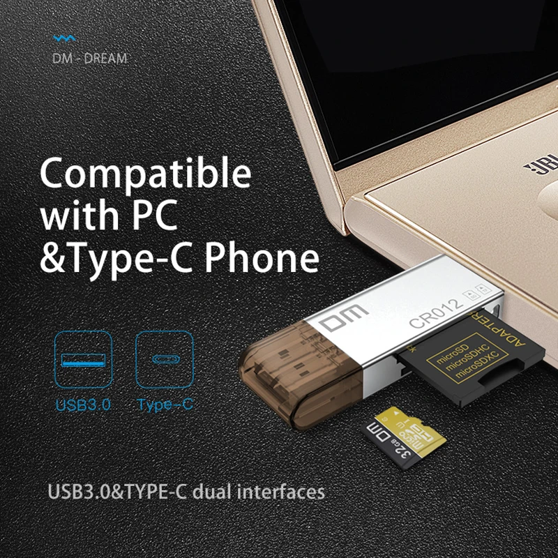 DM CR012 кардридер USB 3 0 SD/Micro SD TF OTG Смарт карта памяти адаптер для ноутбука Тип C