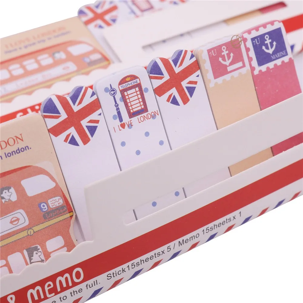 

7 Pcs 125*52mm British Style Memo Pad Stationery Sticker Monolithic Size 6 Open Each 15 Sheets Notebooks Writing Sticky Notes