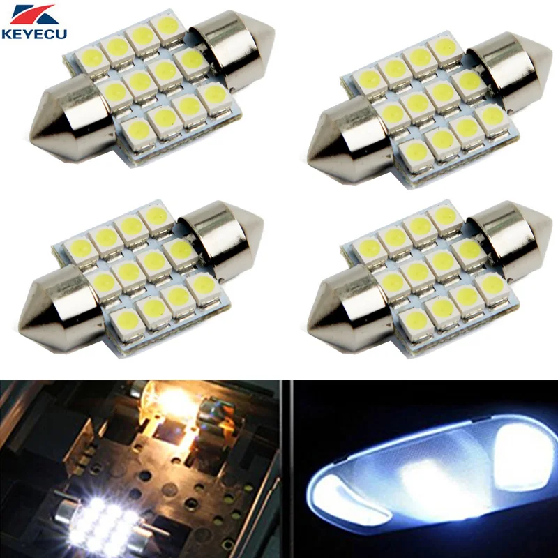 

KEYECU 4PCS 12V White 31MM 3528 12SMD LED Festoon Lamp Light For Map / Dome / Trunk / Glove Box