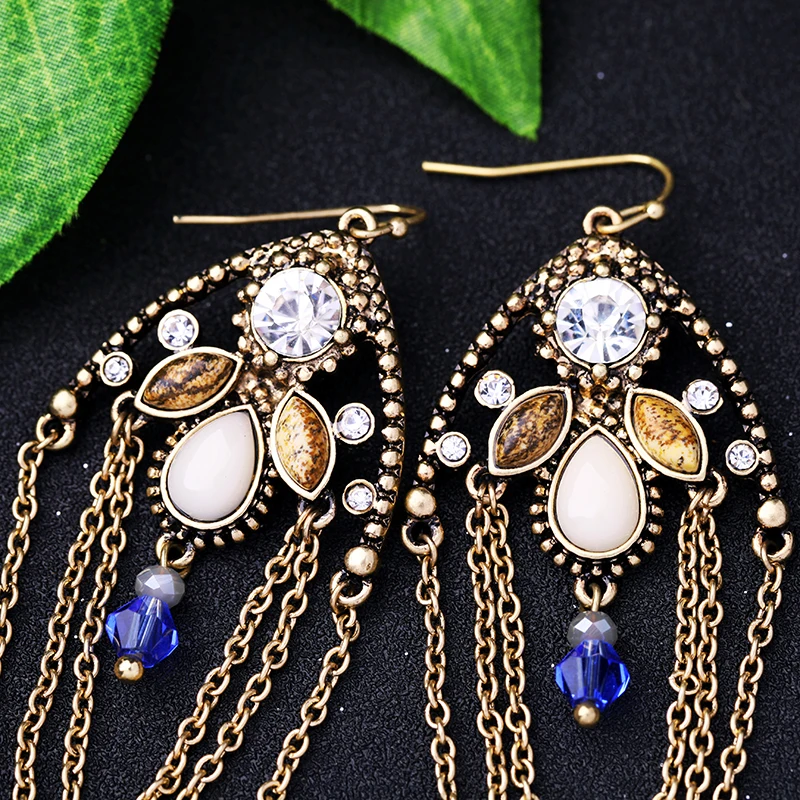 Синий уникальный смолы кристалл индийские украшения Дизайн Серьги ретро суд