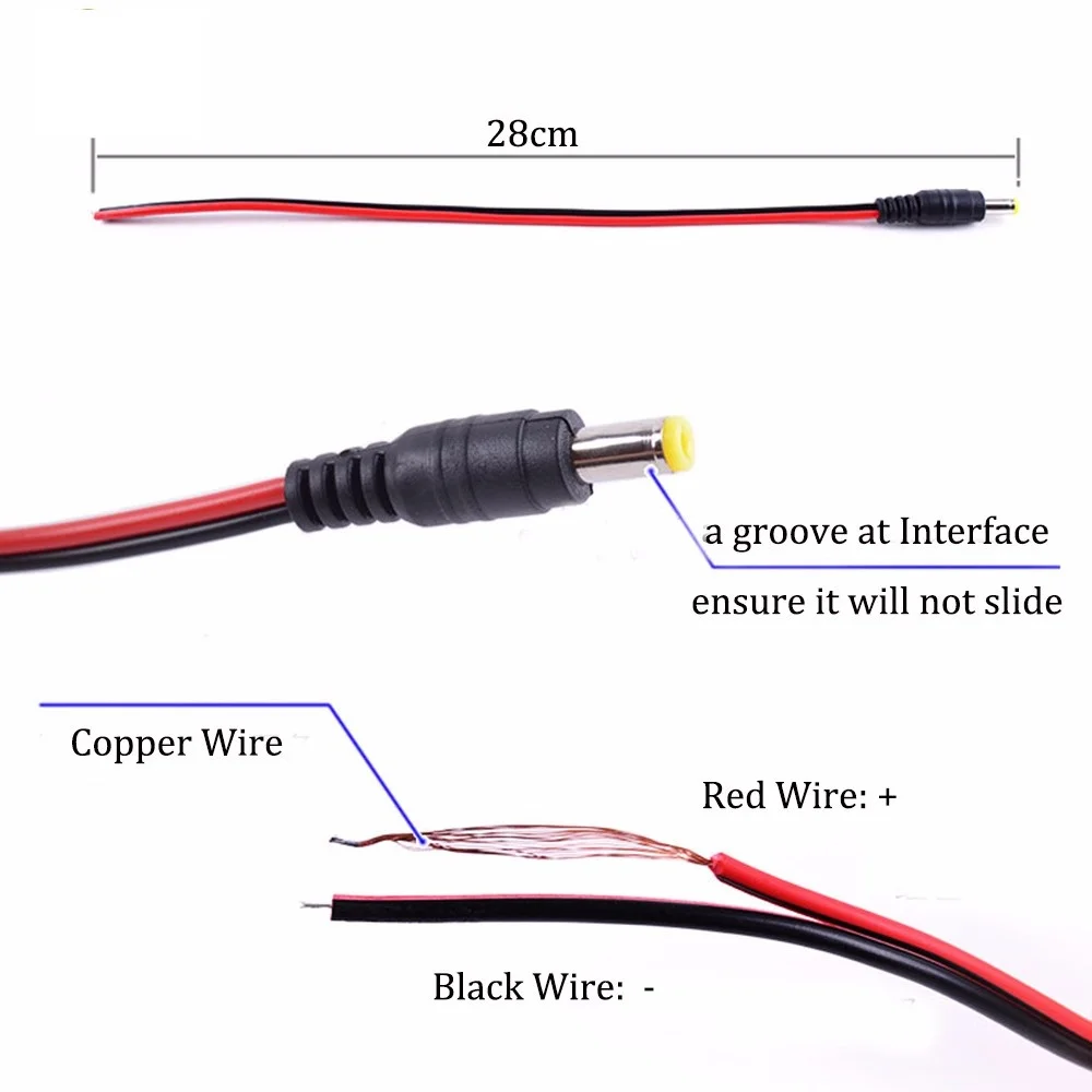 ESCAM 1 шт. 30 см удлинитель для подключения провода 5 5*2 мм женский и мужской кабель
