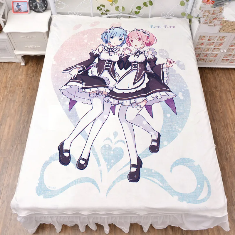 Prezzo Anime Re -Zero Kara Hajimeru Isekai Seikatsu Personaggio Ram & Rem Lenzuolo In Fibra Di Latte E Coperta Di Flanella Trapunta Estiva 150x200cm
