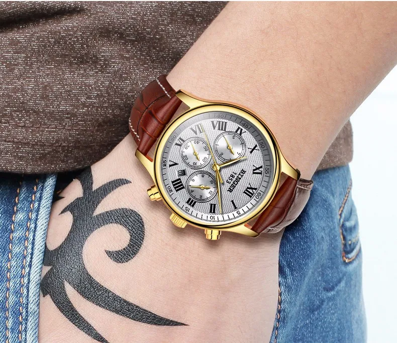 Watches Men Luxury Brand BINGER Automatic Mechanical Watch Waterproof Calendar Leather Wristwatch relogio masculino