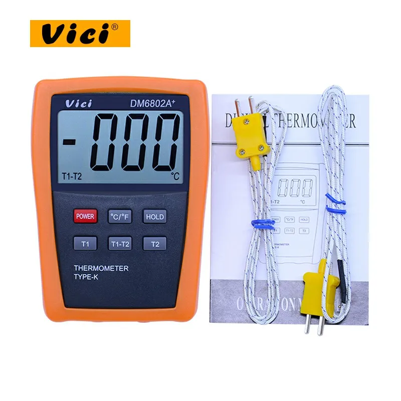 VICI DM6802A + ЖК цифровой термометр измеритель температуры двухканальный k тип зонды