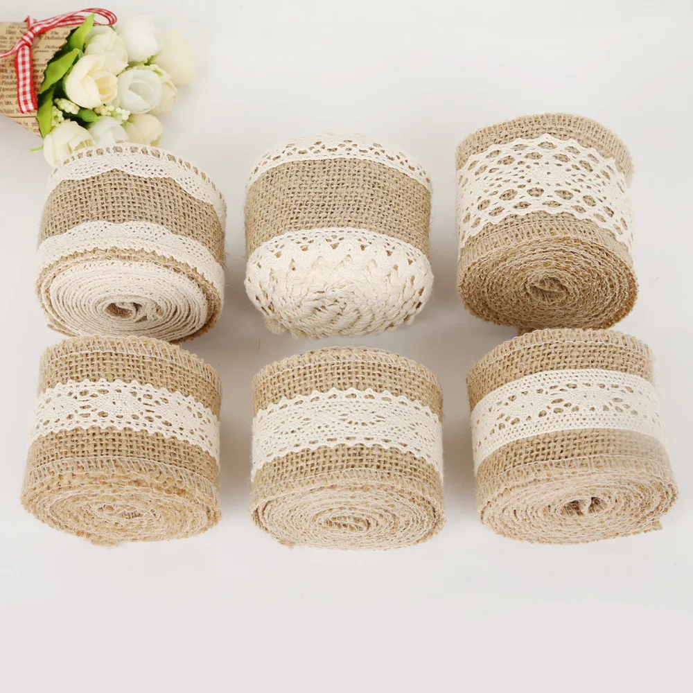 2 м/рулон джутовая натуральная лента из хессианской ткани с хлопковыми кружевами
