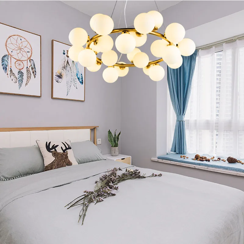 Modern Circular Magic Beans Glass Ball Pendant Lamp Nordic Creative Bedroom Living Room Dinning G4 LED Lighting Fixture | Лампы и