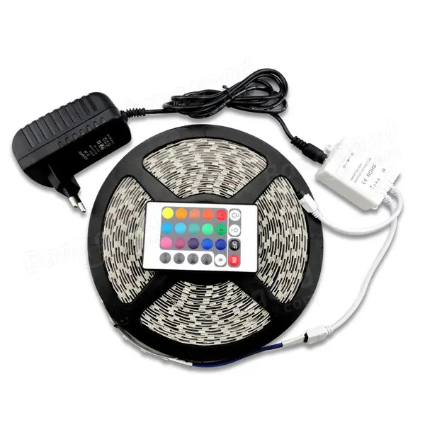 Горячая 3528 RGB Светодиодная лента DC12V 5 м 300 светодиодов Гибкая полоса света + 24key ИК