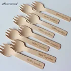 50 шт. на заказ, мини-вилки для торта, деревянный одноразовый торт, мороженое, десерт, Парфе Sporks, можно персонализировать текстовый шрифт, оптовая продажа