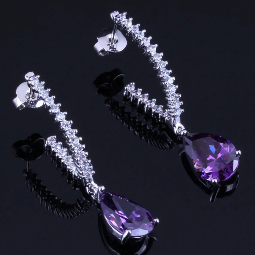 Серьги с подвесками Heavenly в форме капель воды Фиолетовый Cubic Zirconia белые CZ
