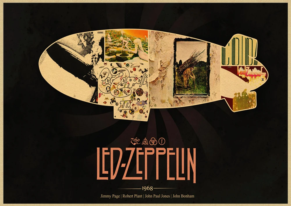 Led Zeppelin рок-музыка крафт-бумага постер для бара/Кафе Ретро плакат декоративной живописи - Цвет: Светло-желтый