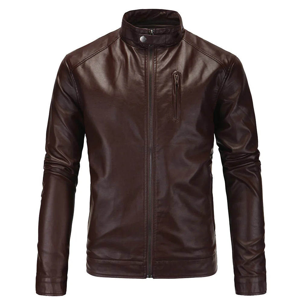 Fashion Winter Men Faux Leather Jacket Slim Black Stand Pockets Motorcycle PU | Мужская одежда