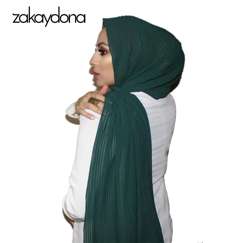 zakaydona Women Bubble Chiffon Scarf Soft Long Solid Color Islam Muslim Hijab Female Headband Green Scarfs For Ladies 0004 | Аксессуары