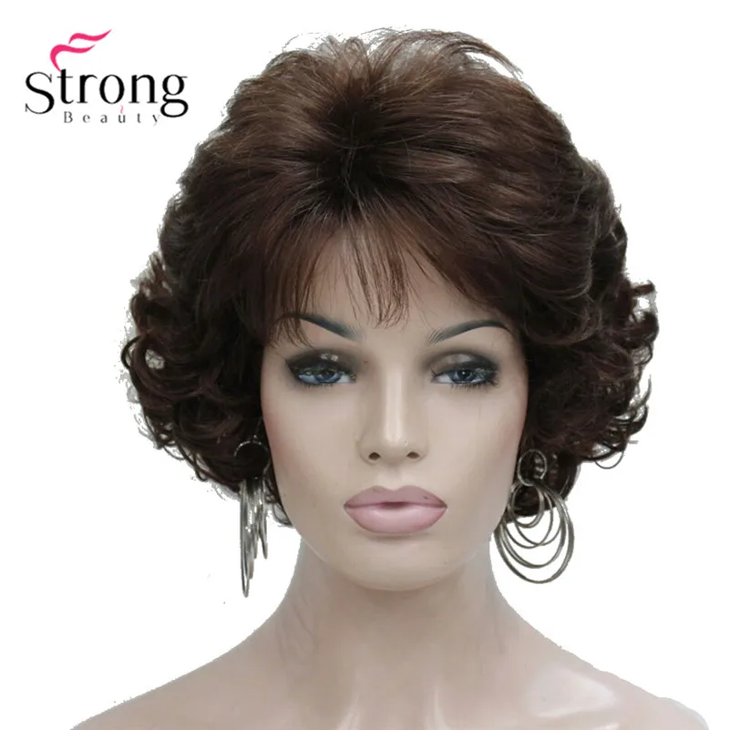 Short Curly Dark Auburn Synthetic Hair Full wig Women's Thick Wigs For Everyday