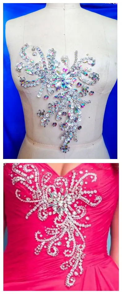 

Handmade clear AB colour crystal trim patches sew on Rhinestones applique with stones 24*18cm for dress accessory