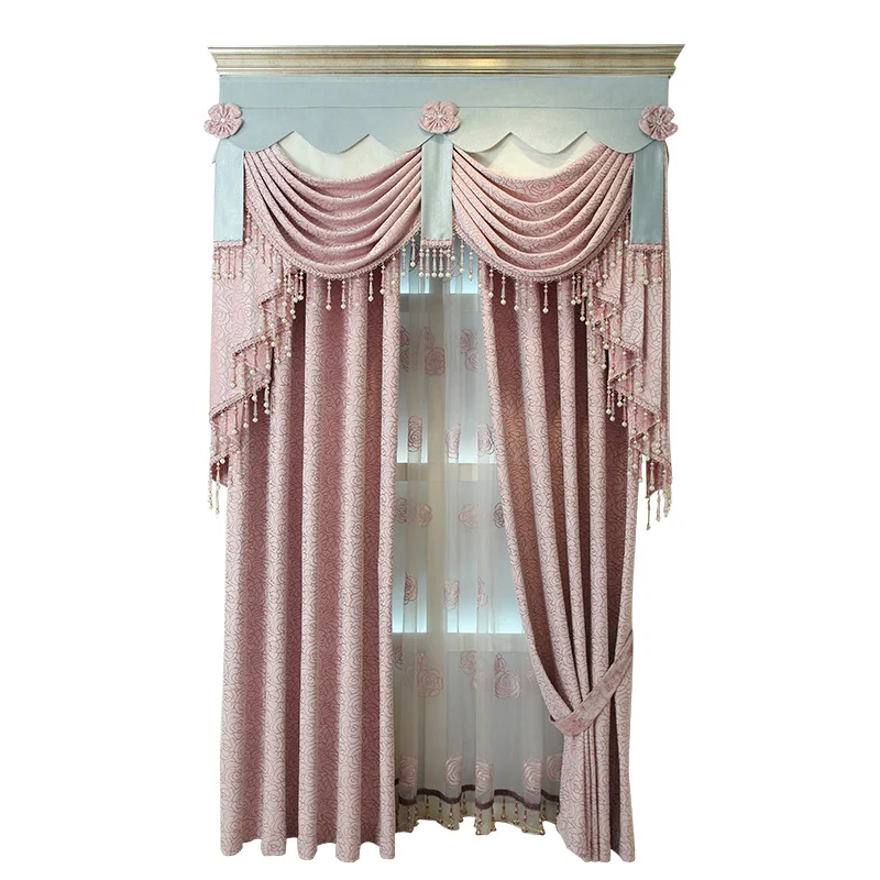 Штора из синели жаккардовой розовой розы на заказ Простая Современная Садовая