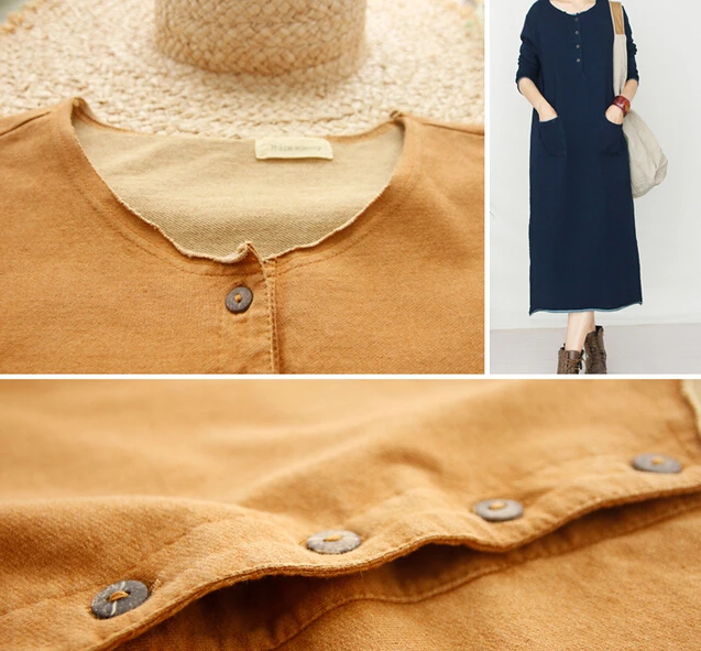 Темперамент ретро вязать хлопок o образным вырезом Длинные рукава деним Мори