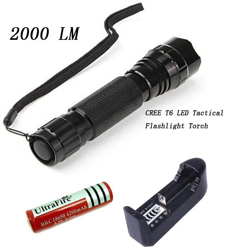 

High Quality Lantern 501 XML T6 Led Flashlight 2000 Lumens Linterna Led T6 Torch Light Hunting Flash Light+18650 Battery+Charger