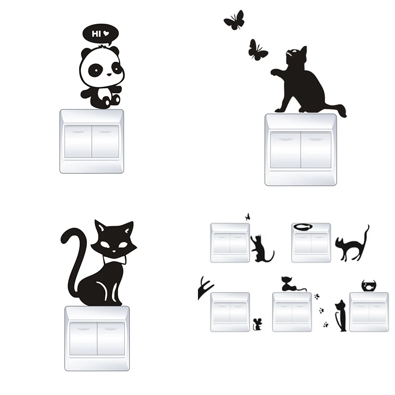 

Cute Funny Cat Animal Switch Stickers Home Decoration Wall Stickers For Children Bedroom Living Room Art Parlor Decoration