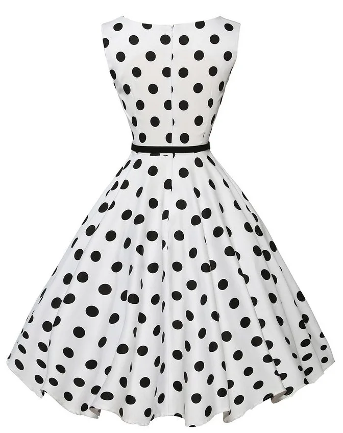 Party Kleider Weiblich Schwarz Weiß Polka Dot Print für Frauen 60 s 50 Kleid Elegante Vintage Rockabilly Pinup | Женская одежда