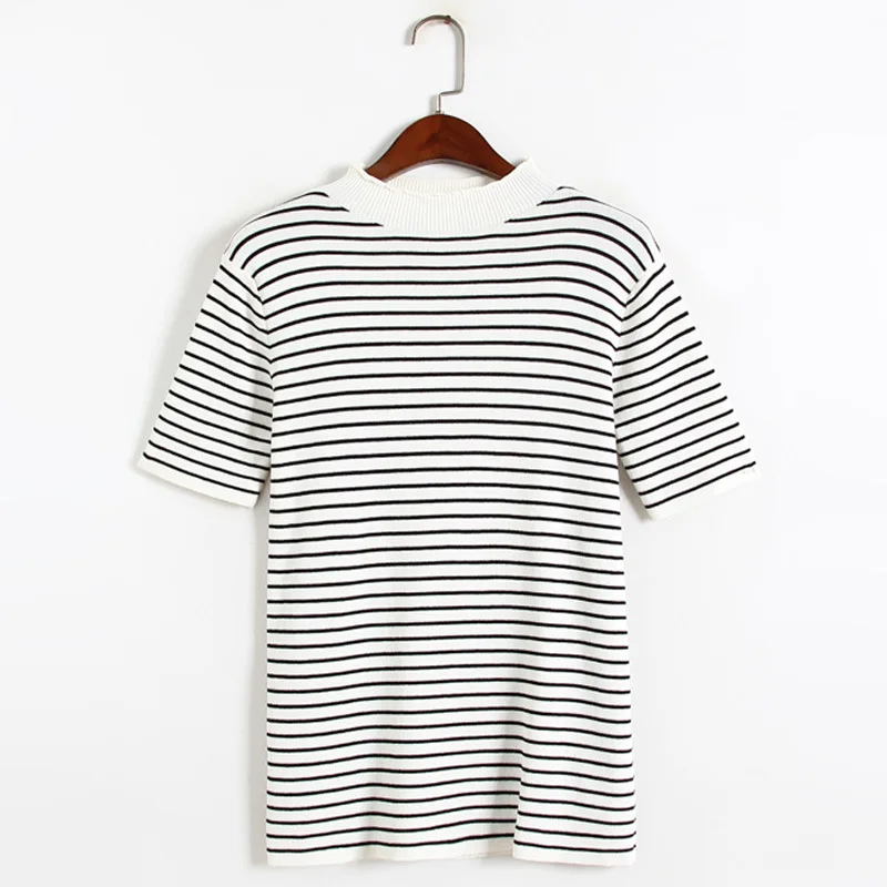 Женский трикотажный комплект из 2 предметов футболка в полоску с коротким