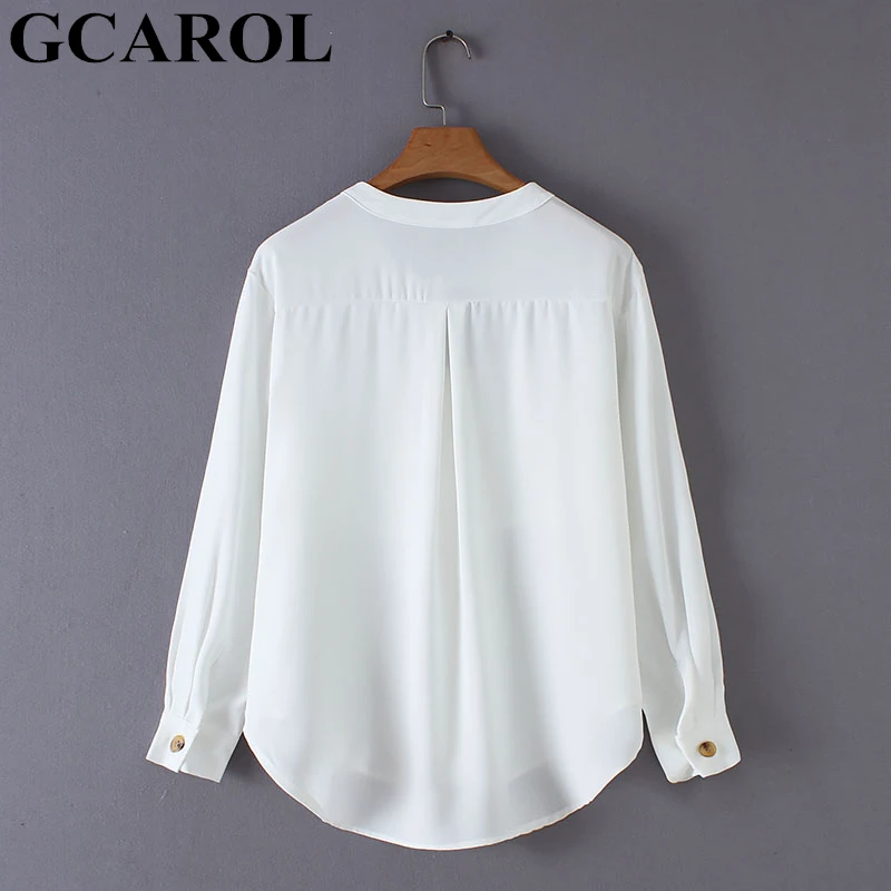 

GCAROL New Arrivals Spring Summer Asymmetrc Length Blouse 2 Big Pockets O Neck Oversize OL Elegant Shirt White Basic Tops