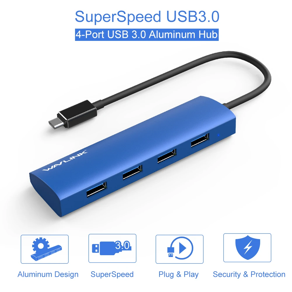 Wavlink высокое Скорость USB C концентратор Алюминий 4 порта Тип 3. 0 адаптер 5 Гбит/с