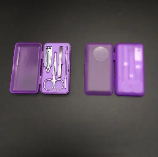4Pcs/set=1set Professional Nail Pedicure Manicure Cleaner Kit Case Tool Set Clippers Scissors purple |
