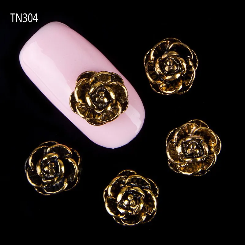 Blueness 10 шт Блестящий Золотой цветок для дизайна ногтей Стразы из металлического