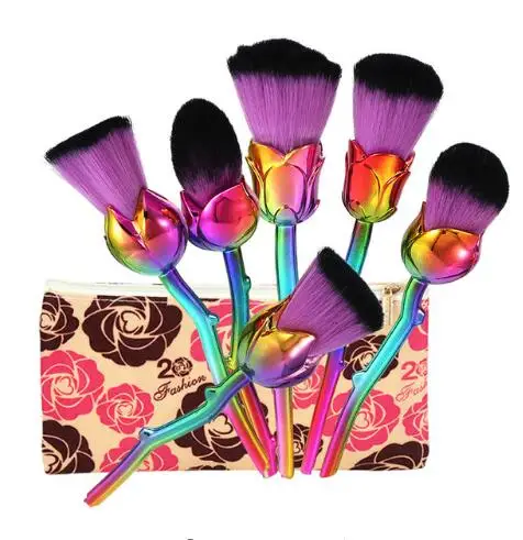 GUJHUI 6 шт./компл. Professional Новый розовый цветок Макияж кисточки наборы для ухода за