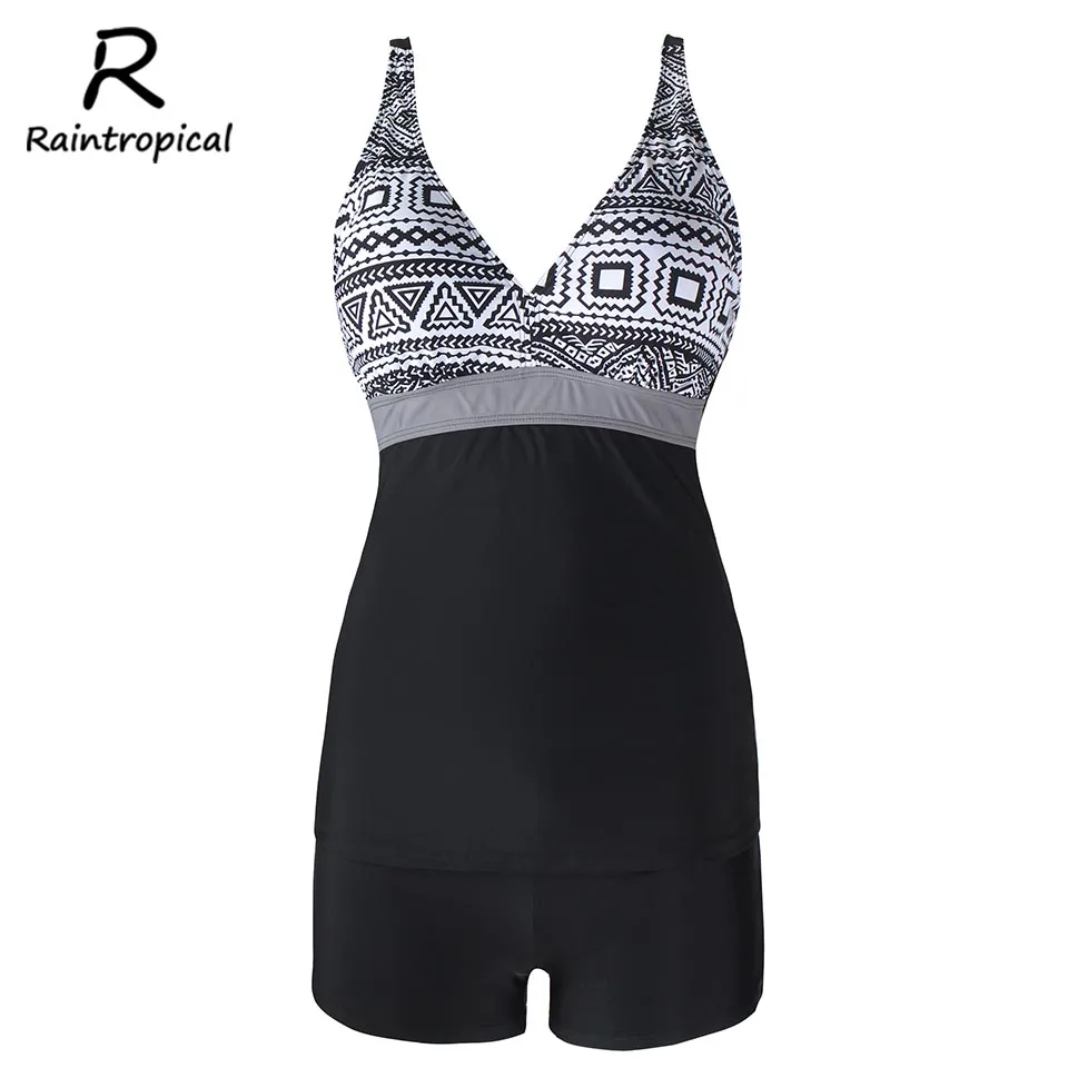 Raintropical Push Up Print Bottom Bathing Suits Tankini Strappy Swimwear Sexy Women Swimsuit Plus Size Swim Wear | Спорт и
