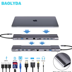 Baolyda USB концентратор 10 в 1 Thunderbolt 3 Type C адаптер док-станция 3 USB 3,0 порт HDMI 1080P VGA RJ45 Gigabit Ethernet для Macbook Pro