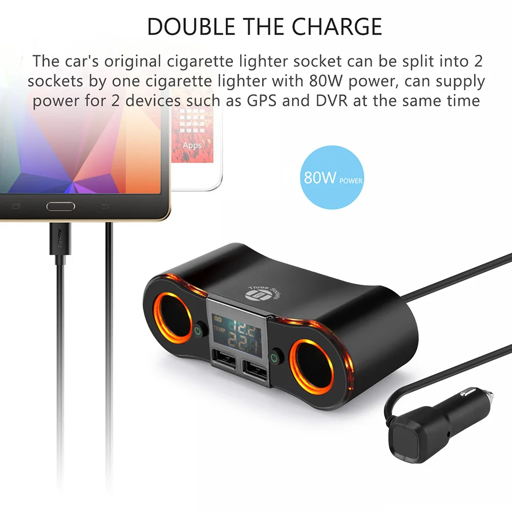 Розетка для автомобильного прикуривателя адаптер питания светодиодный дисплей