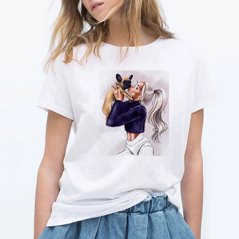 LUSLOS Moden Girl Dog Lover женская футболка Летняя Женская корейская модная одежда уличная Женская мода Футболки