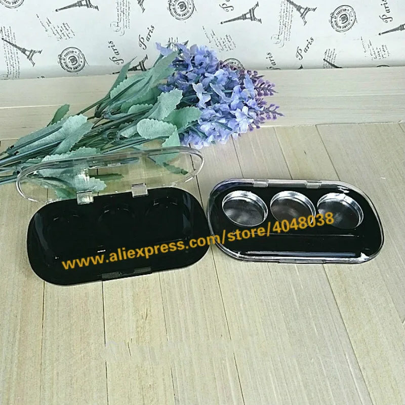 50pcs/lot Superior Quality Oval Shape Eyeshadow Compacts, DIY Plastic 3grids Blusher Storage Box, Elegant Lipstick Packing Case
