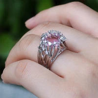 fashion female creative exaggerated dendritic inlaid pink colors crystal rings for women bride wedding engagement jewelry gifts