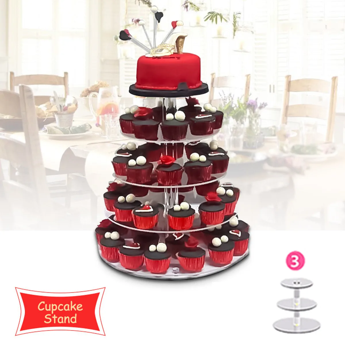 3/4/5/6 Tier Clear White Round Cup Cake Stand Acrylic Cupcake Stand Supplies Display Tower Wedding Birthday Party Decoration