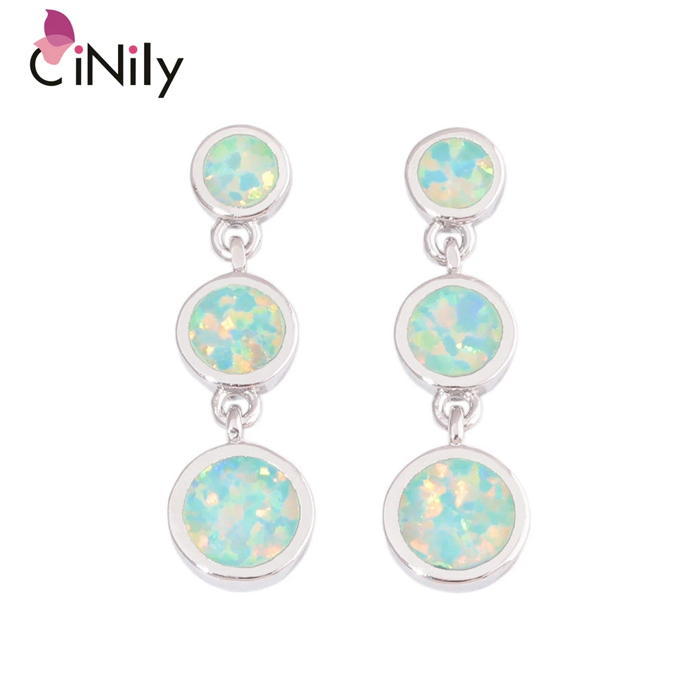 

CiNily Green Fire Opal Dangling Earrings Silver Plated Round Stone Long Drop Earring Bohemia BOHO Summer Korean Jewelry Female